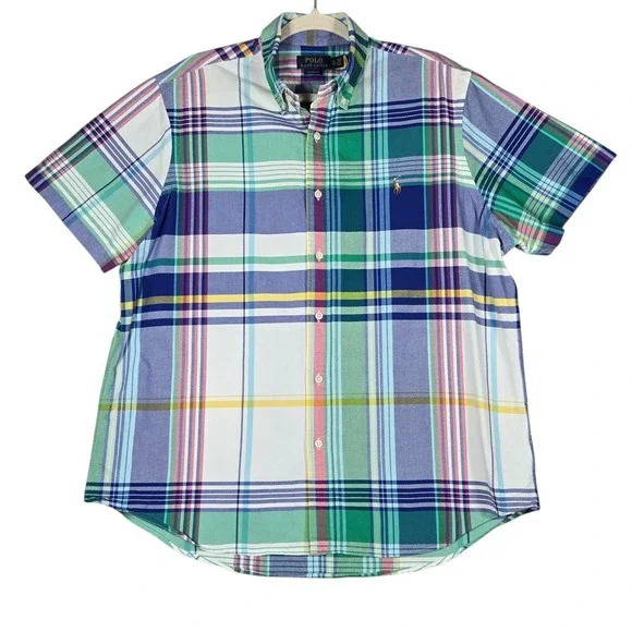 Polo Ralph Lauren Button Down Shirt Mens XL Multi Color Plaid Classic Fit Cotton