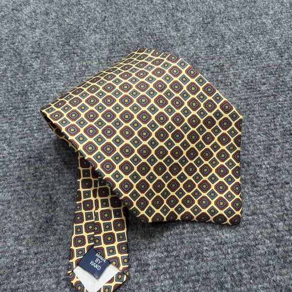 VTG POLO RALPH LAUREN Silk Tie Wedding Formal 100% Silk HAND MADE In USA Geo Art
