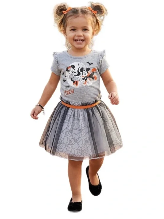Disney Halloween Mickey & Minnie 'Boo Crew' Tee and Tulle Skort Set Size 2T