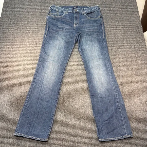 Rock & Republic Mens Straight Leg Jeans Blue Medium Wash Flap Pocket 36x34