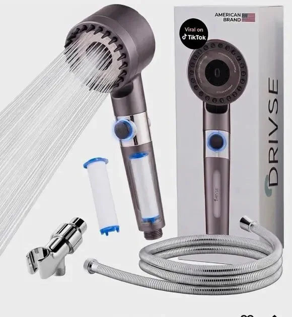 Drivse Filtered High Pressure Handheld Shower Head 3 Modes SS Hose Gray