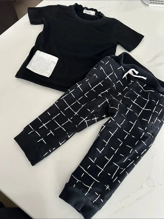 Miles black matching set 18 months short sleeve shirt and sweat pants