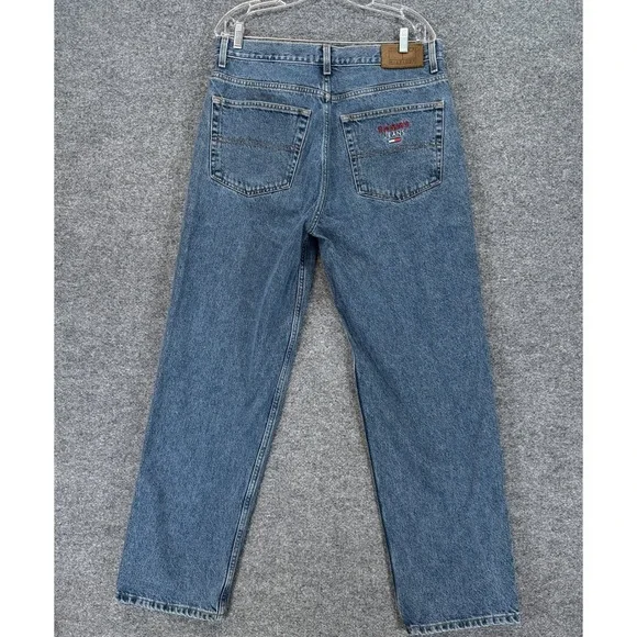 Vintage Tommy Hilfiger Jeans Mens 34x32 Blue Denim Straight Leg Baggy Y2K Flag