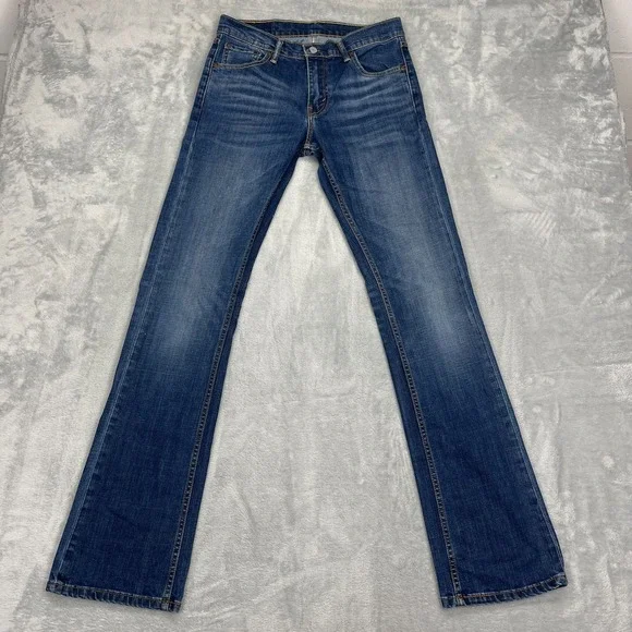Levi's Jeans Mens 30x34 Blue Denim Whiskered Faded Stretch 527 Slim Bootcut Leg