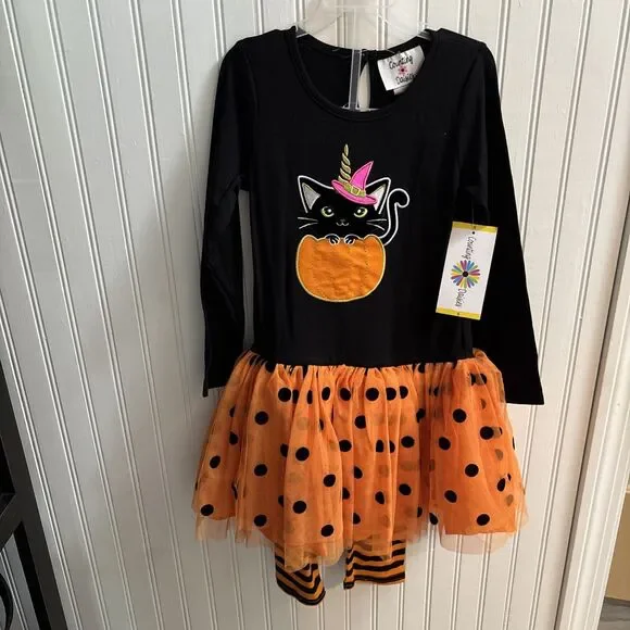 Girls Counting daisies Halloween Outfit Dress Tutu Leggings 2 Pc Set Size 6 NWT