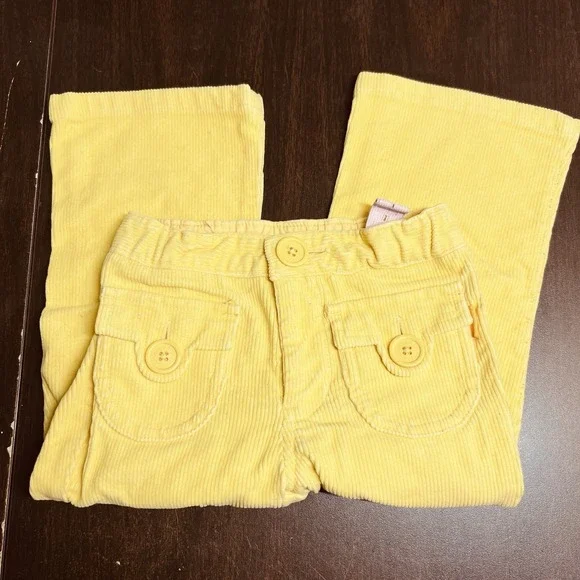 Vtg Gap Girls 2T Yellow Corduroy‎ Pants Button Flap Front Pockets Adjustable Y2K