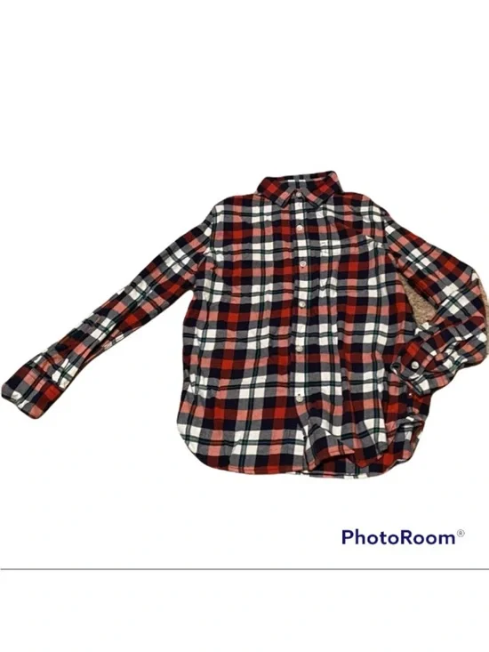 GAP Red, Black & White Plaid Button-Down Shirt