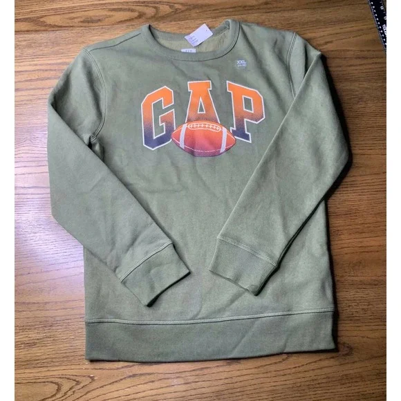 Gap Kids Logo Sweatshirt Size XXL (14-16) Olive Football Graphic