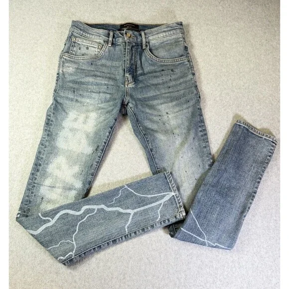 DEAD THAN COOL Youth Slim Fit Jeans Light Wash Painted Distressed Denim Size 28