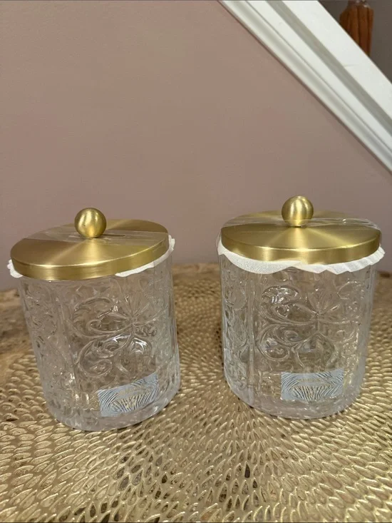 Opulent Collection Embossed Glass Bath Storage Jars, Set of 2
