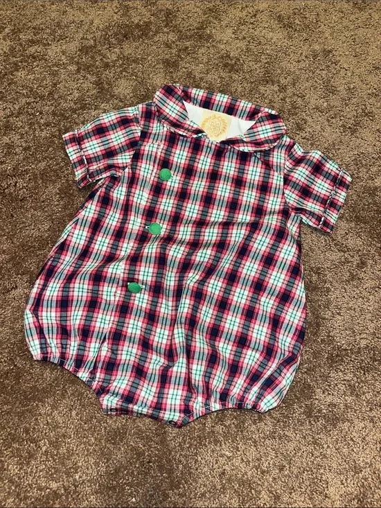 The Beaufort Bonnet Company Pink, Teal & Navy Plaid Short-Sleeve Bubble
