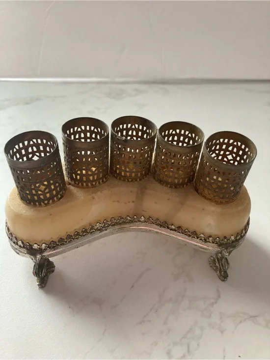 Vintage Brass and Ivory lipstick Holder Stand