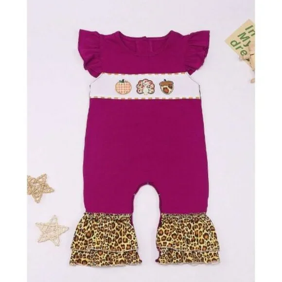 Boutique Baby Girls Thanksgiving Turkey Ruffle Romper Jumpsuit