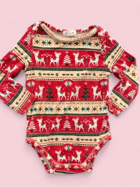 Angel Dear Bamboo Christmas Reindeer Holiday Baby Onesie Sz 6-12M