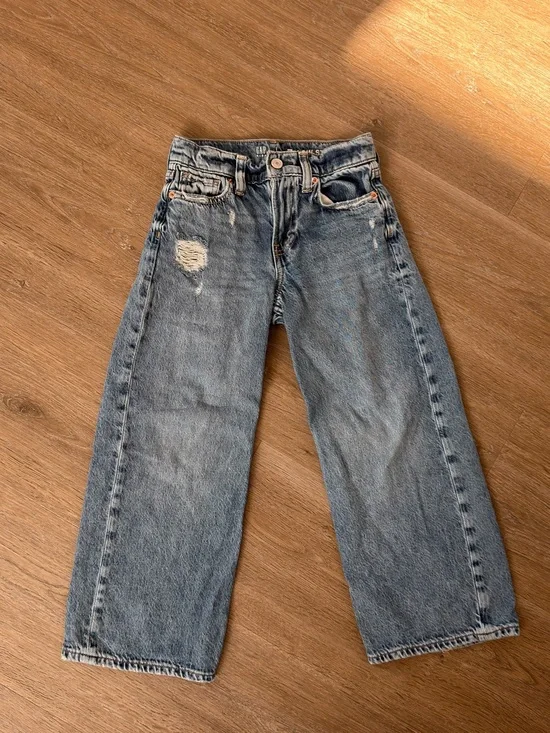 GAP Washed Blue Kids Distressed Low Rise Wide Leg Jeans