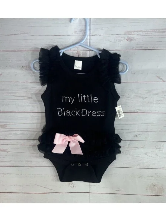 Baby Girl Bodysuit 1 pc Graphic Black Pink Bow Ruffle NWT Ella Jackson Sz 0-6 mo