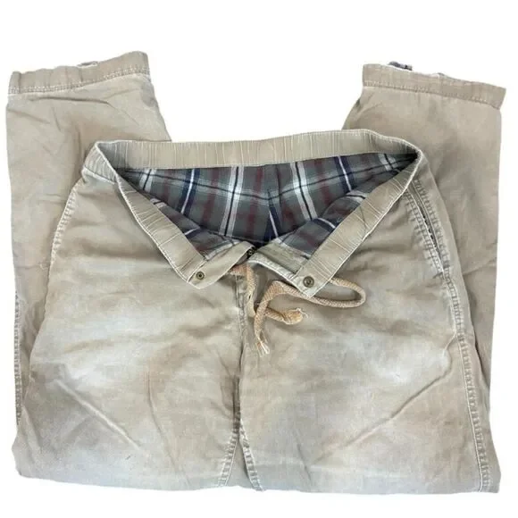 L.L.Bean tan & cream cotton pants with plaid lining, size L