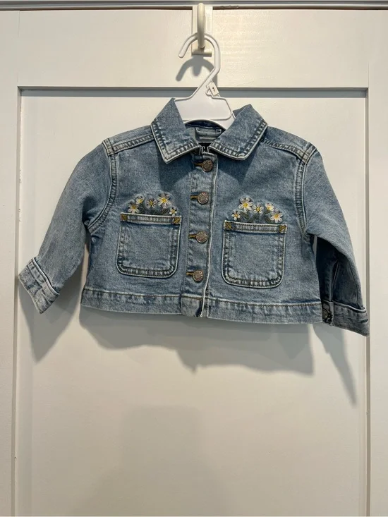 GAP Light Blue Infant Denim Jacket with Daisy Pocket Embroidery