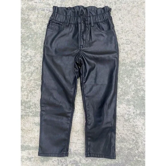 Baby Gap Girls 5T 5 Years Highrise Black Vegan Leather Pants Jeans