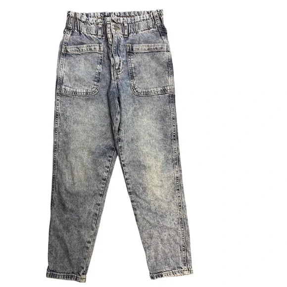 Gap Kids Girls Light Wash Acid Paperbag Waist Tapered Jeans Size 10