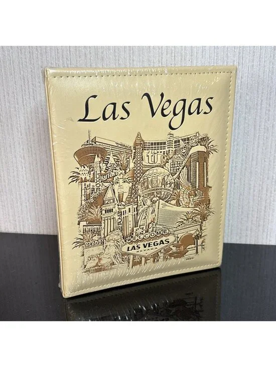 Las Vegas Vacation Photo Album Vintage Casinos Landmarks Faux Leather 4x6 Photos