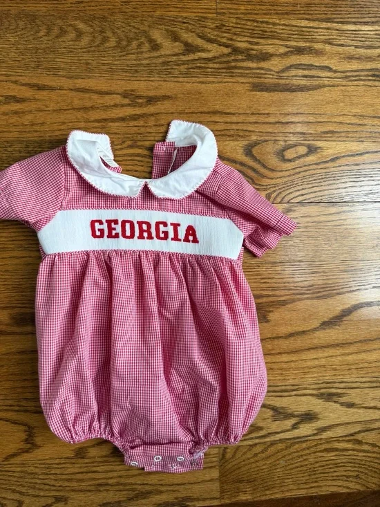 Georgia Red Gingham Baby One-Piece Bodysuit with White Collar