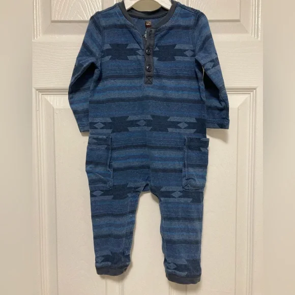 *Tea Collection Blue Southwest Print Long Sleeve Footless 1pc Sz 9-12M Romper #X