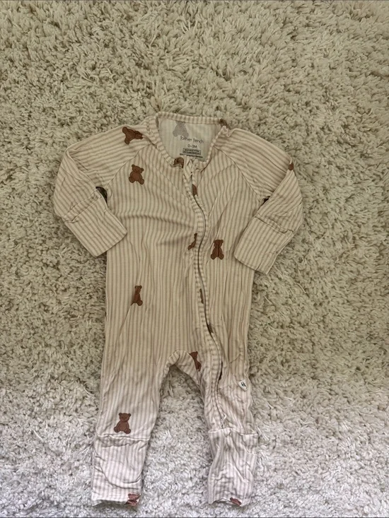 Forever French Beige Striped Bear Print One-Piece convertible