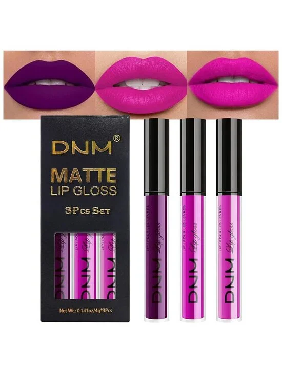Set32-purple & Hot Pink & Fuchsia Red 3pcs Matte Liquid Lipstick Lip Gloss Kit