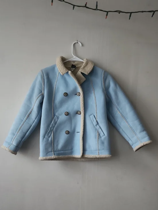 GAP Light Blue Sherpa-Trim Double-Breasted Peacoat