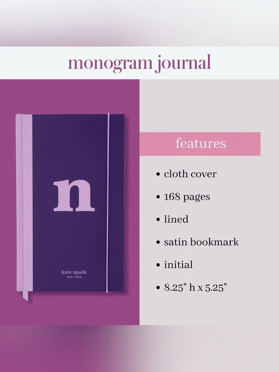 ♠️ Kate Spade Just Mine Bookcloth Journal. Letter “n”. New!
