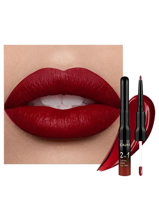 39#-Cranberry Red-New 2-in-1 Waterproof Long Lasting Double-Ended Liquid Lipstic