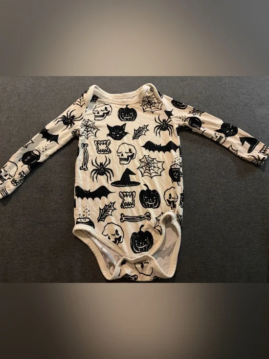 Little Sleepies Cream and Black Halloween Print One-Piece Bodysuit
