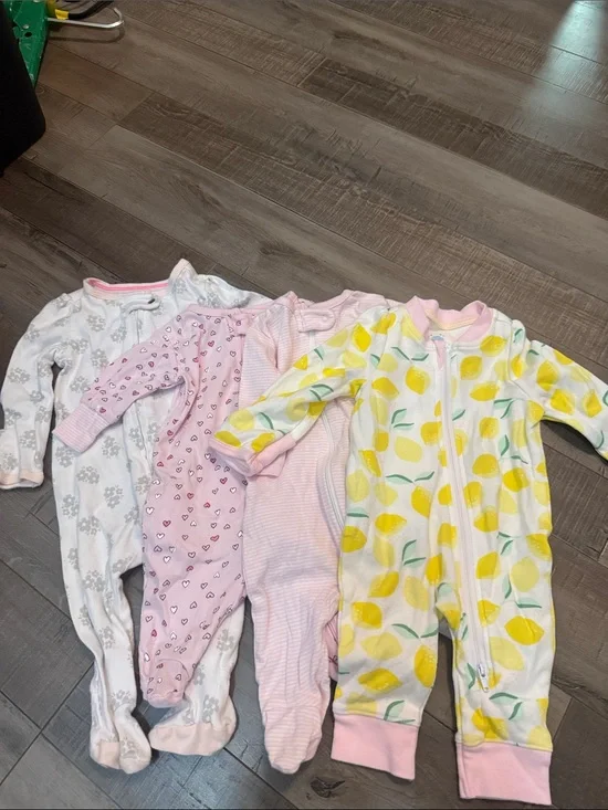 cloud island Pink & Yellow Lemon Print Baby Footed One-Piece
