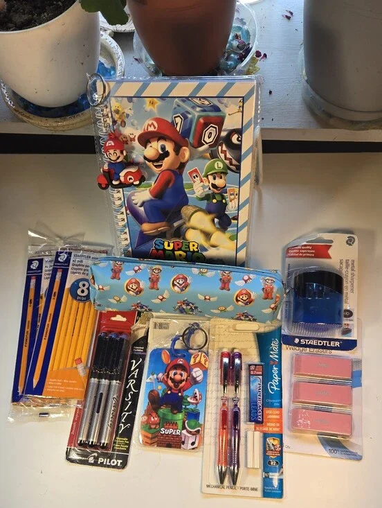 Nintendo Super Mario Kids School Supplies and Keychain Bundle