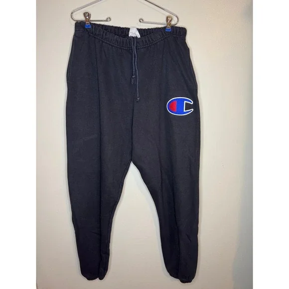 Champion Reverse Weave Mens Black Big C Logo Jogger Sweatpants XL GF71 BKC