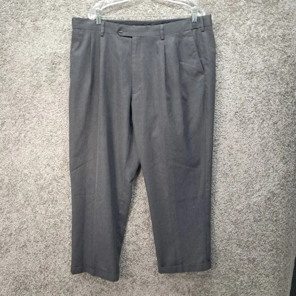 Perry Ellis Portfolio Mens 40x29 Gray Pleated Cuffed Dress Pants Trousers 8106