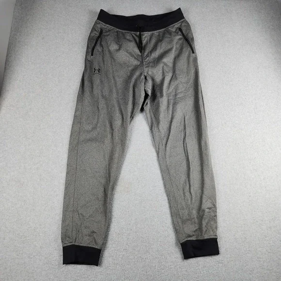 Under Armour Joggers Pants Mens L Gray Fleece Lined Loose Fit Tapered Zip Pocket