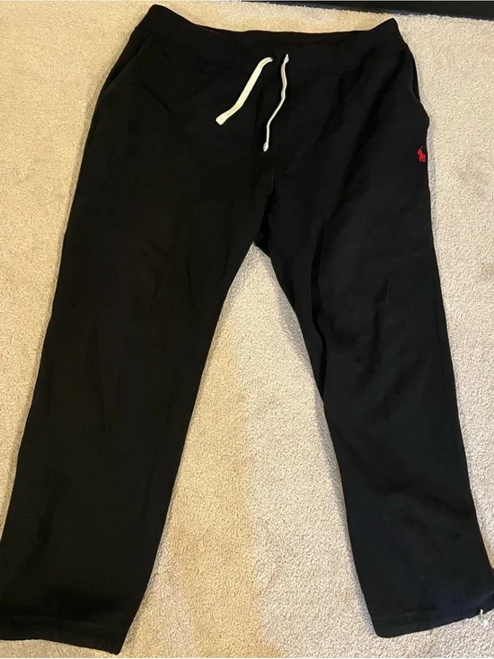 Ralph Lauren Black Men's Sweatpants with White Drawstring and Red Polo Logo