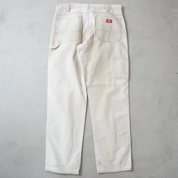 Vintage Dickies Carpenter Pants 36x34 Mens White Duck Canvas Workwear Distressed