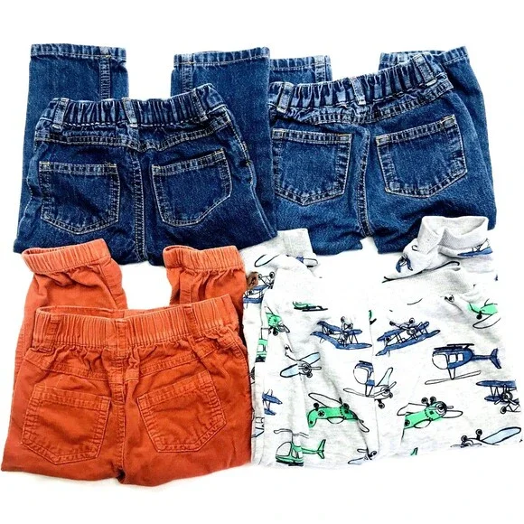 Toddler Jeans Pants 18 Month Lot of 4 Carters Cat & Jack Topomini Denim Airplane