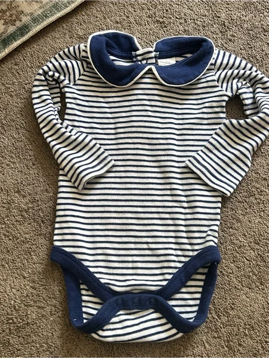 Baby Boden Navy & White Striped Peter Pan Collar One-Piece