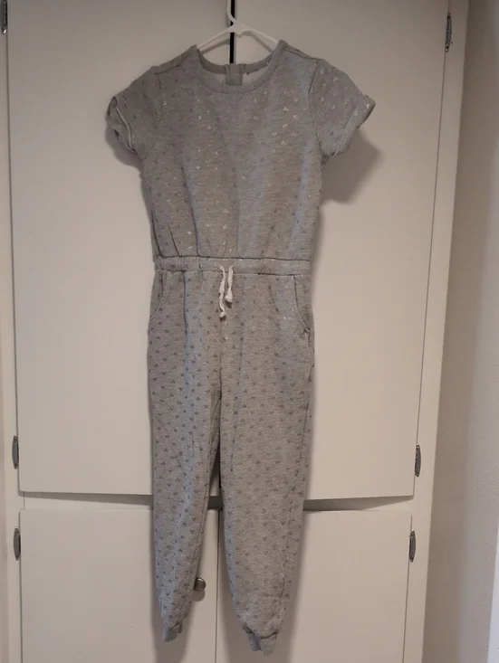 Girls' Gray Short-Sleeve Sweat Jumpsuit
