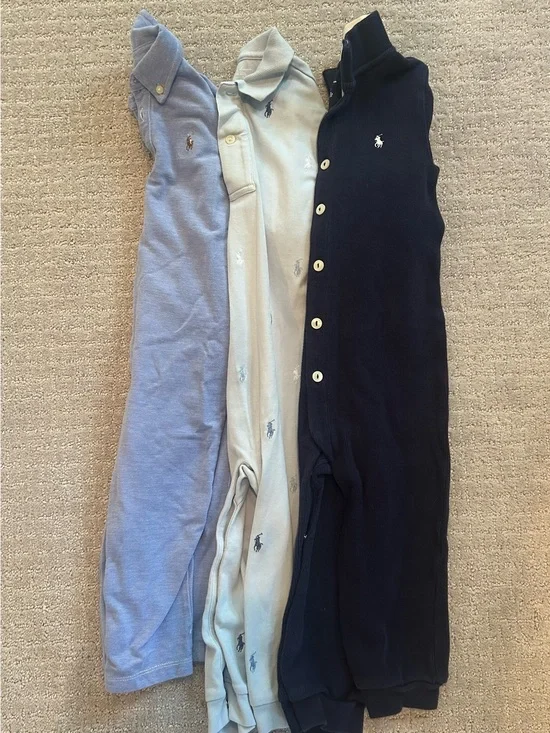 Baby Bundle of Ralph Lauren Polo One-Piece Long Sleeve Body Suits in Blue