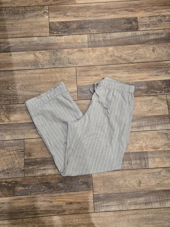 GapBody Mens Small Grey Striped Linen Blend Pajama Pants Lounge Drawstring Sleep