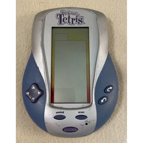 Radica Big Screen Tetris Handheld Electronic Game Blue Silver Vintage Works