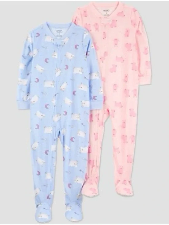 Carter's 2-Pack Footed One-Pieces in Light Blue & Light Pink