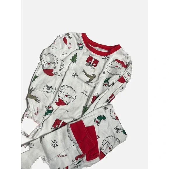 Carter's Pajama Set Kids 6 White Santa Reindeer Christmas Holiday Sleepwear