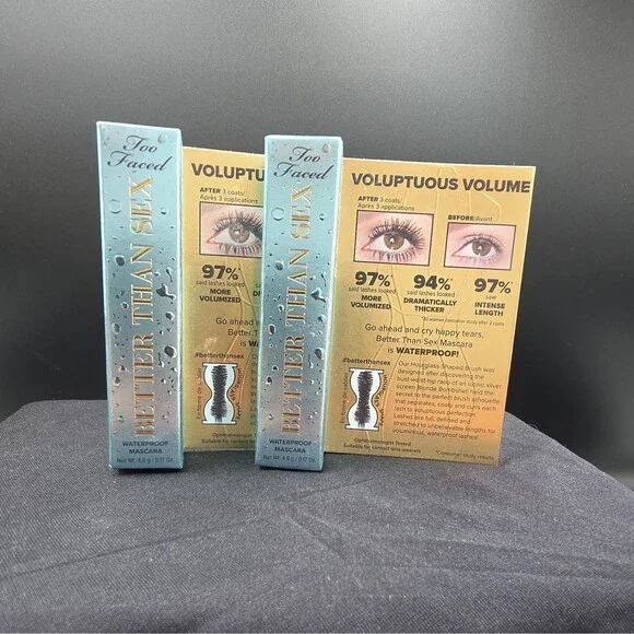 Too Faced Better Than Sex Waterproof Mascara Black 0.17 oz Set of 2 NIB