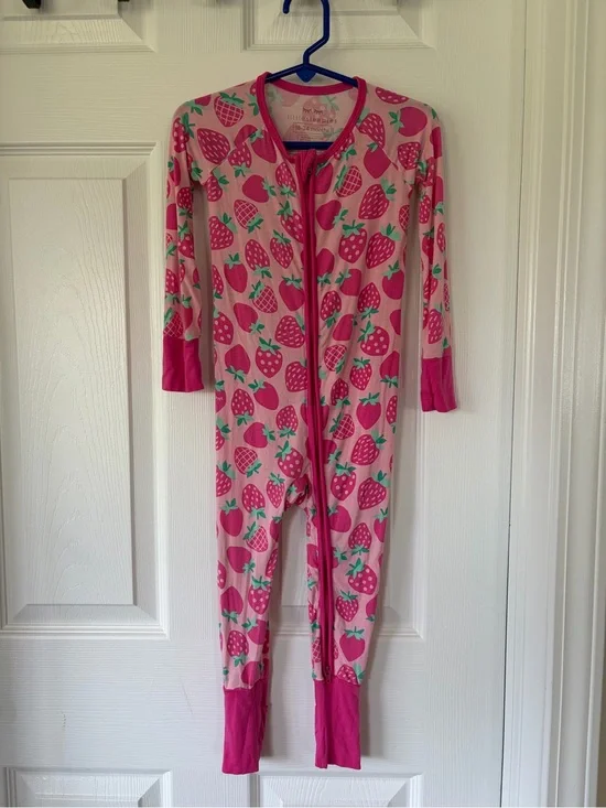 Little Sleepies Pink Strawberry Print One-Piece Footie Pajamas